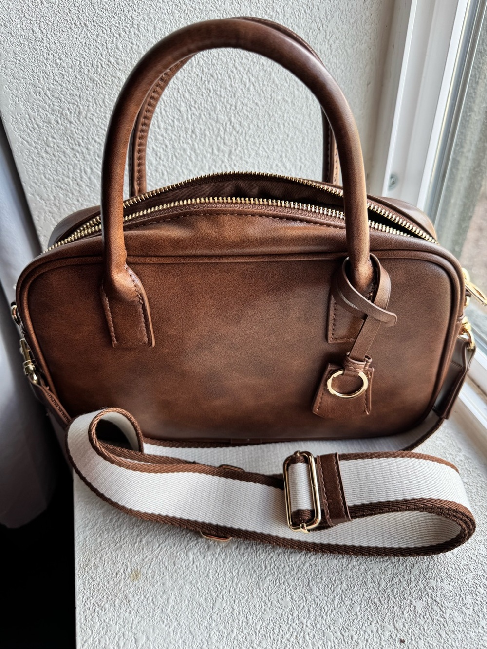 Leather Brown Womens Satchel Bag with Removable Strap